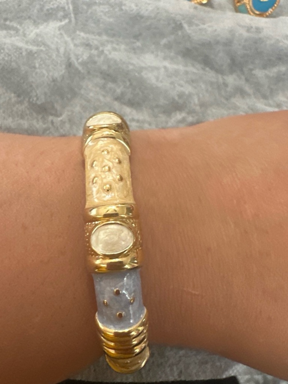 Gold-Tone and Light Blue Stone Women's Bracelet
